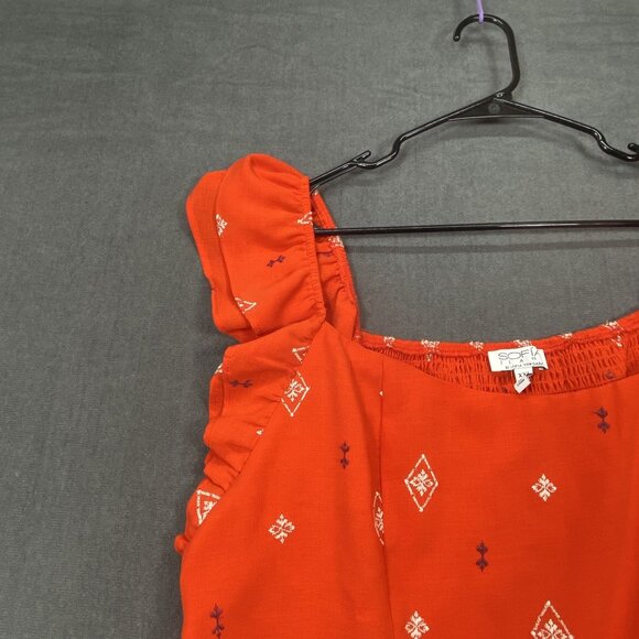 Sofia Vergara Womens Red Sleeveless Ruffle Top XXL 100% Polyester Smocking Back - Picture 8 of 10